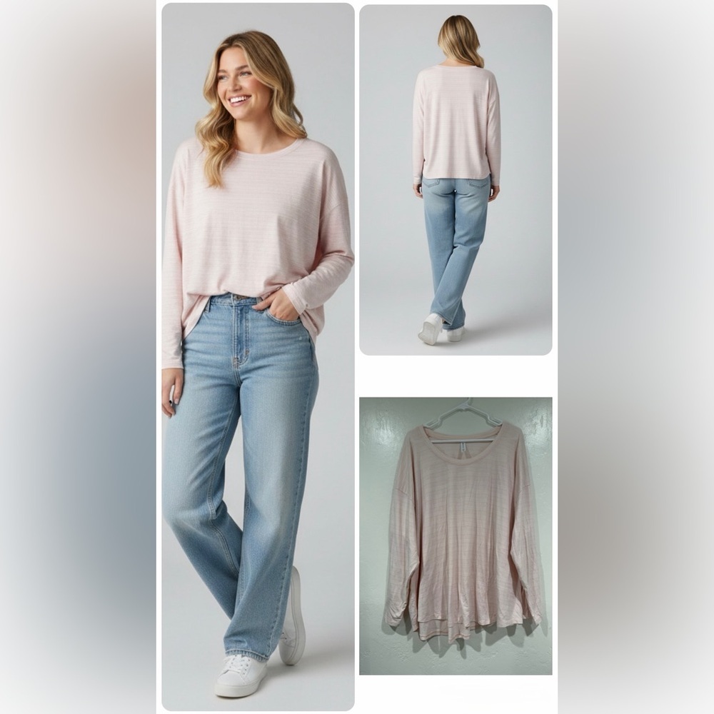 Athleta Blush Cloudlight Straths Striped Long Sleeve Top size 3XL